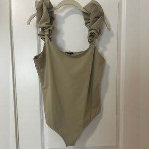 Express Elm Green Bodysuit with Ruffle Straps